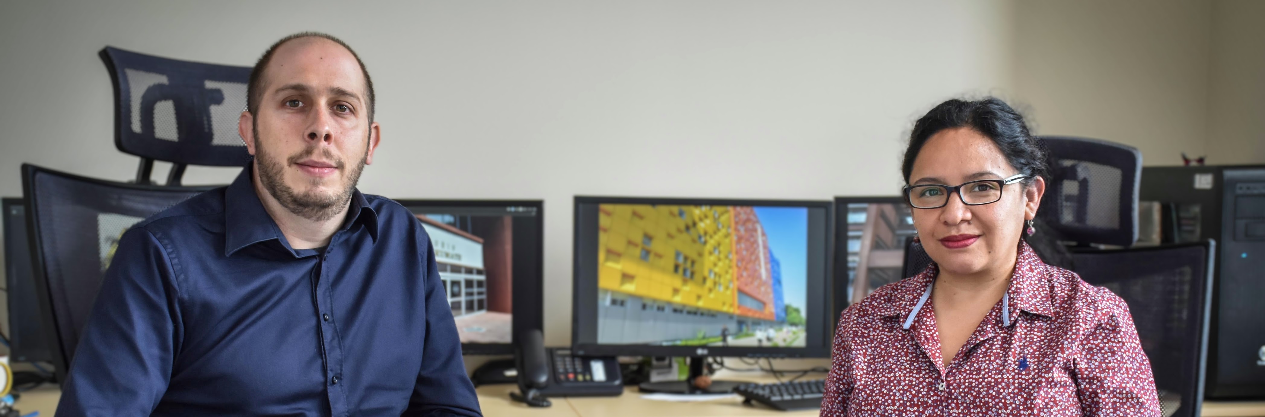 Diego Prada Gracia and Liliana M. Moreno Vargas in the laboratory workspace.